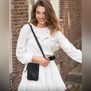 Zara boho chic white long sleeves open work embroidered dress